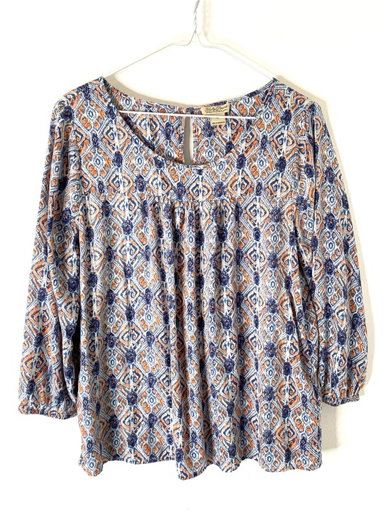 Lucky Brand Tops - Lucky Brand Boho Peasant Blouse Blue Orange Medallion Print Rayon Top